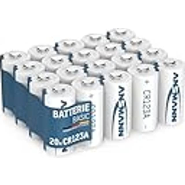 ANSMANN CR123A 3 V litiumbatterier, 20 stycken, specialbatterier för övervakningskameror, larmsystem och små elektroniska enheter, runda celler, hög kvalitet och kraftfull