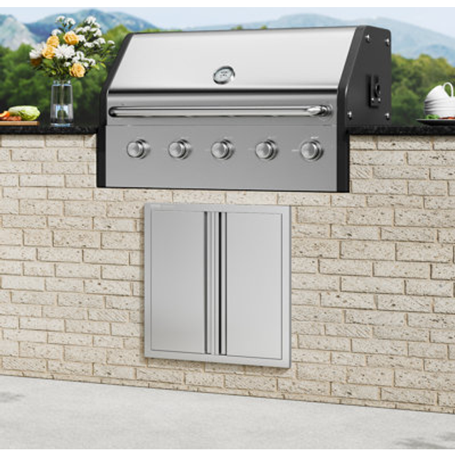 VEVOR BBQ Access Door 24 x 24 Inch  Double BBQ Door Stainless Steel with Recessed Handle  Outdoor Kitchen Doors for BBQ Island