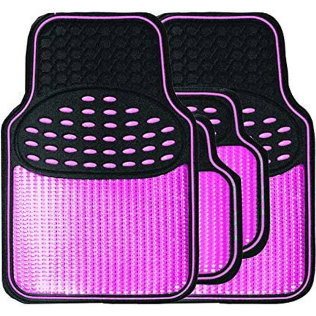 (Pink Insert) Rubber Car Mats Set To Fit Peugeot Partner Tepee  With Metallic Coloured Inserts