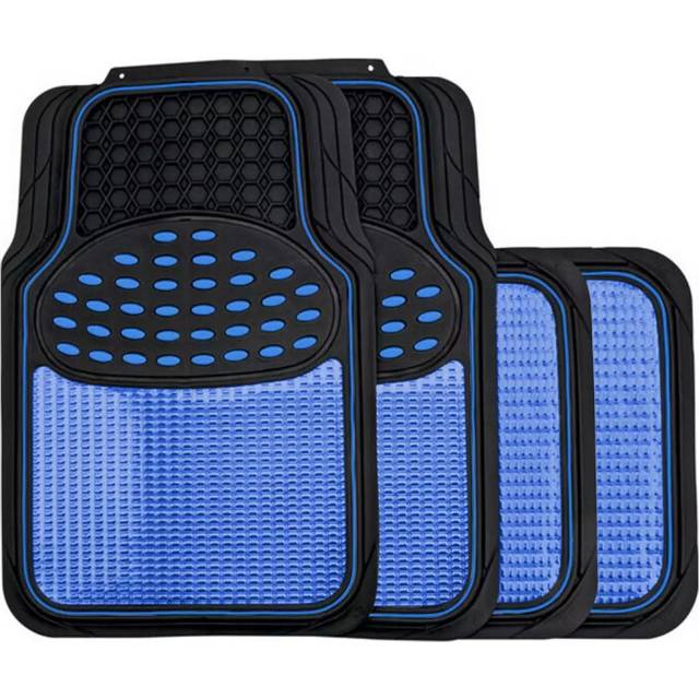 (Blue Insert) Rubber Car Mats Set To Fit Peugeot 2008 With Metallic Coloured Inserts Set Of 4