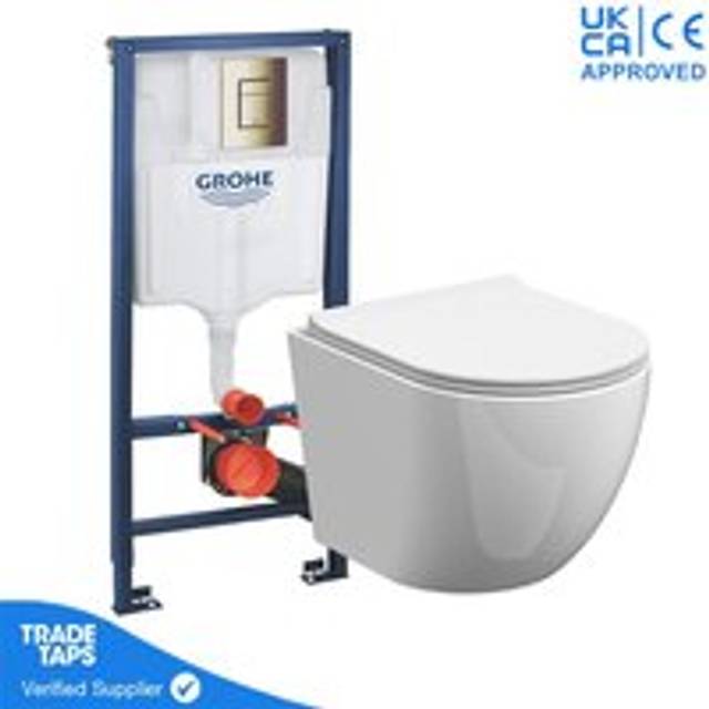 Grohe - Rimless Wall Hung Toilet Pan with 1.13m Concealed Cistern Frame - Cool Sunrise Dual Flush Plate