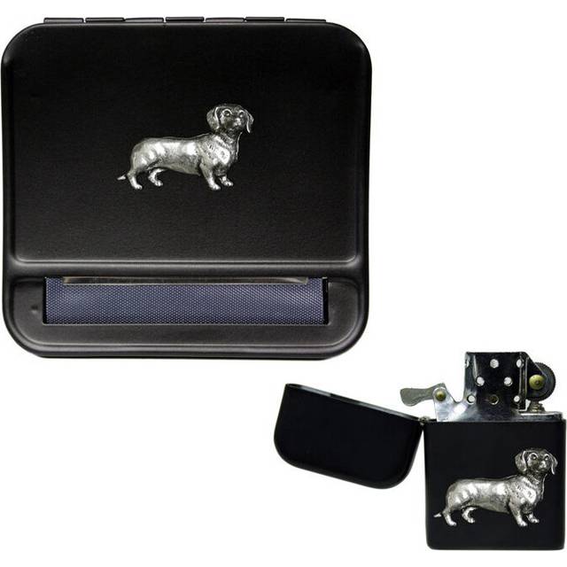Daschund sausage dog cigarette rolling machine and stormproof petrol lighter