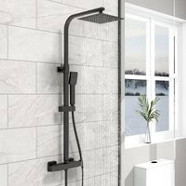 Square Dual Head Matte Black Thermostatic Twin Head Rainfall Shower Set - Sky Bathroom