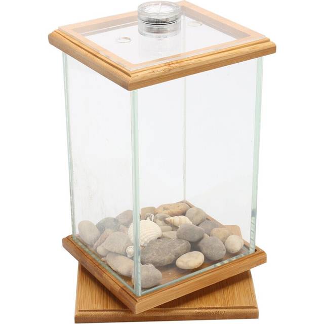 Mini Aquarium LED Lighting Clear Glass Fish Tank Container Office Desktop Decor