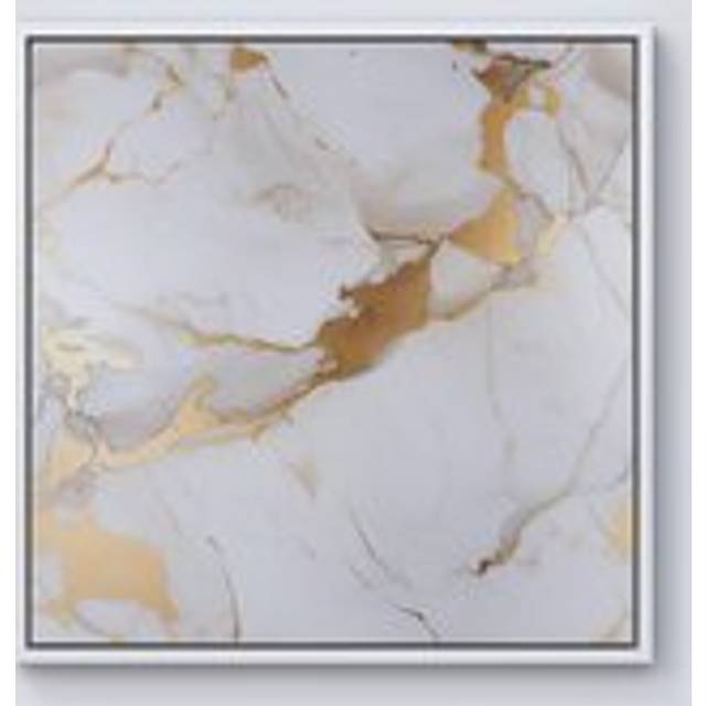 White Marble With Gold Framed Canvas - Off White - W30 inch x H30 inch