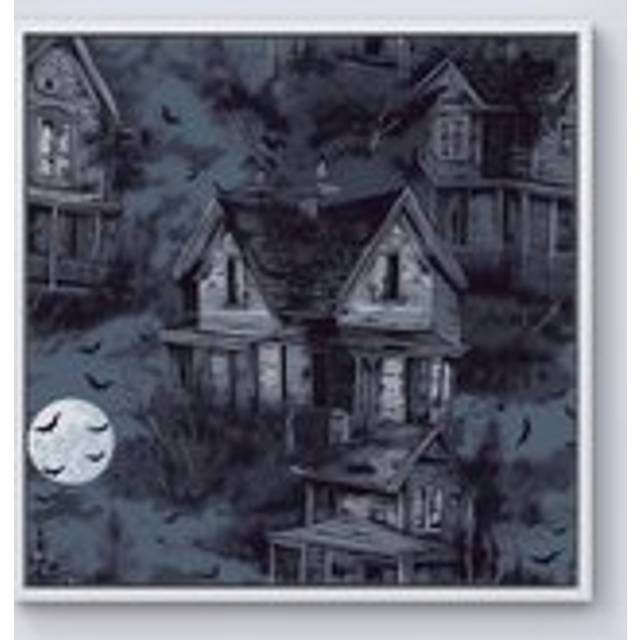 Spooky Shadowy Haunted House Framed Canvas - Off White - W30 inch x H30 inch