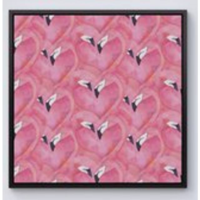 Watercolour Flamingo Hearts Framed Canvas - Black - w40_inch_x_h40_inch