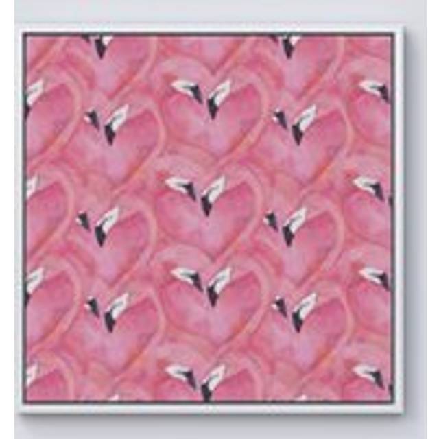 Watercolour Flamingo Hearts Framed Canvas - Off White - W16 inch x H16 inch