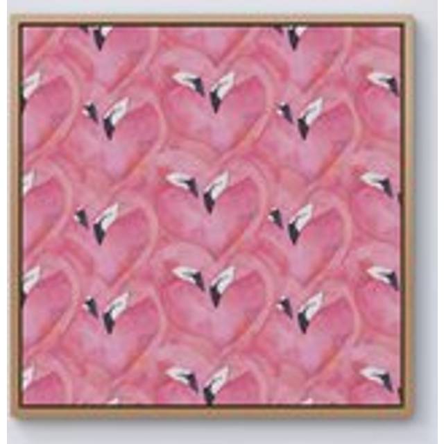 Watercolour Flamingo Hearts Framed Canvas - Light Brown - W30 inch x H30 inch