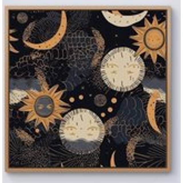 Gold Sun and Moon Framed Canvas - Light Brown - W30 inch x H30 inch