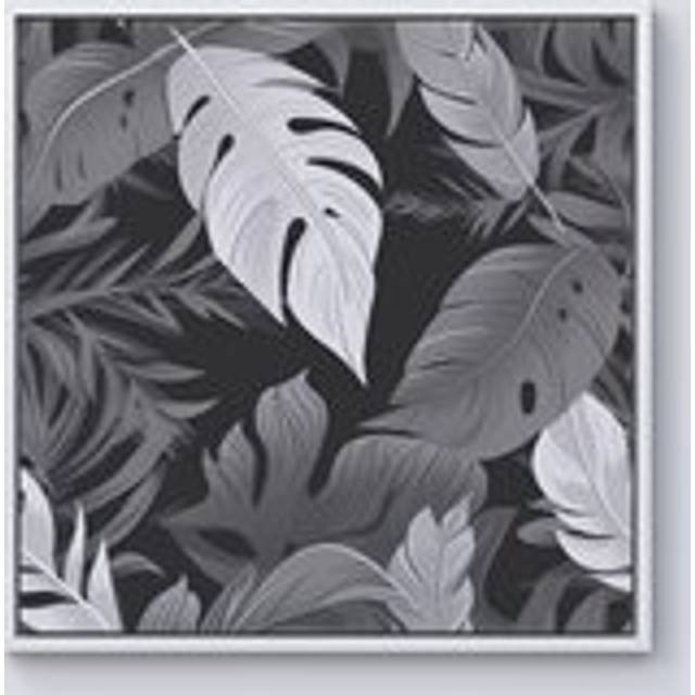 Black White Tropical Leaves Framed Canvas - Off White - W30 inch x H30 inch