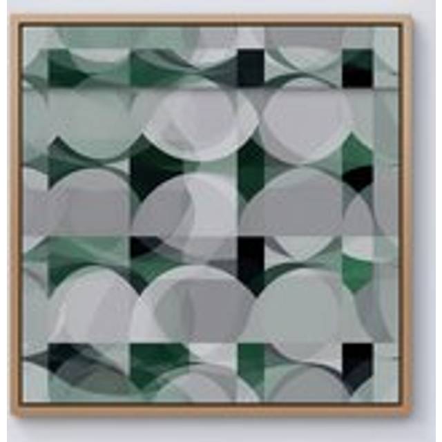 Geometric Green Grey Framed Canvas - Light Brown - W30 inch x H30 inch