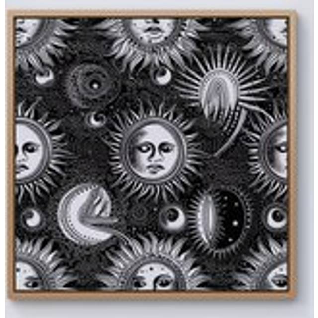 Moon and Sun Black White Framed Canvas - Light Brown - W16 inch x H16 inch