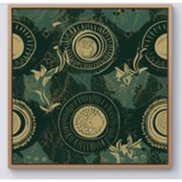 Abstract Green Gold Moon Pattern Framed Canvas - Light Brown - W16 inch x H16 inch
