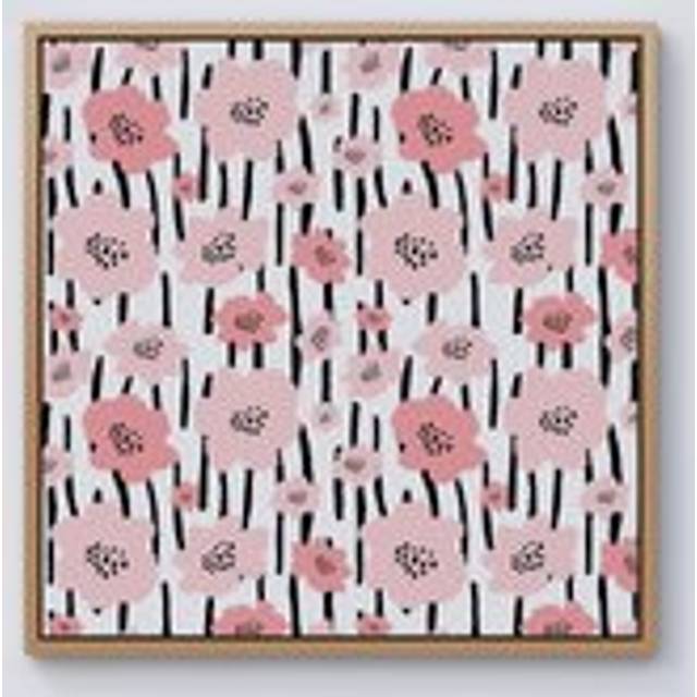 Pastel Pink Flowers Framed Canvas - Light Brown - W30 inch x H30 inch