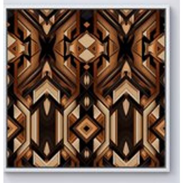 Black And Brown Intricate Pattern Framed Canvas - Off White - W30 inch x H30 inch
