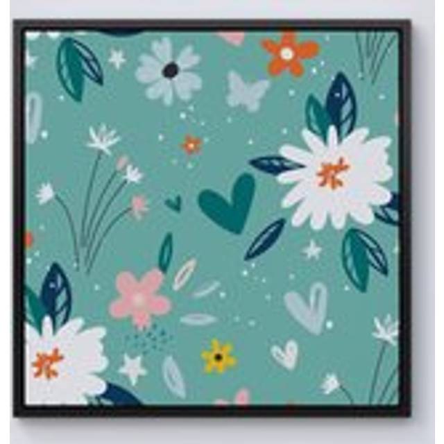 Garden Summer Flowers Framed Canvas - Black - W30 inch x H30 inch