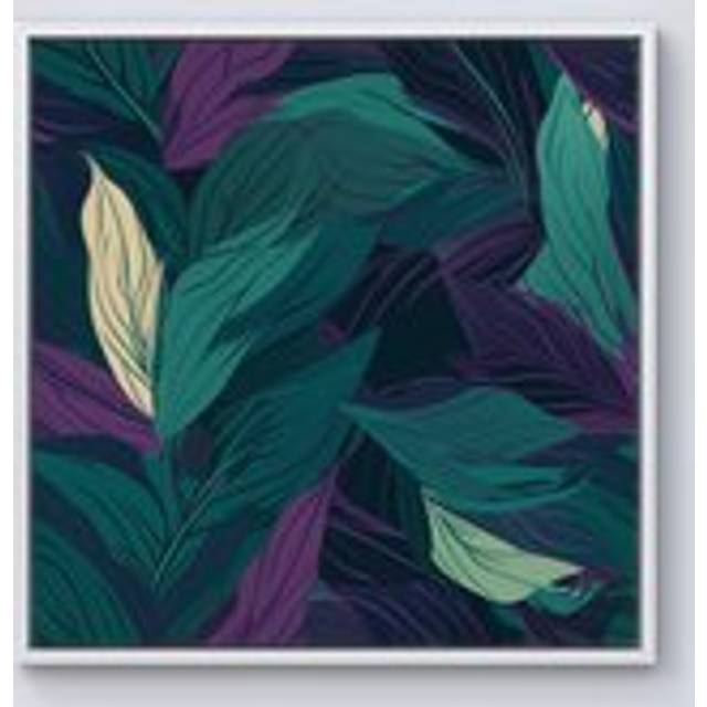 Tropical Green Leaves Framed Canvas - Off White - W16 inch x H16 inch
