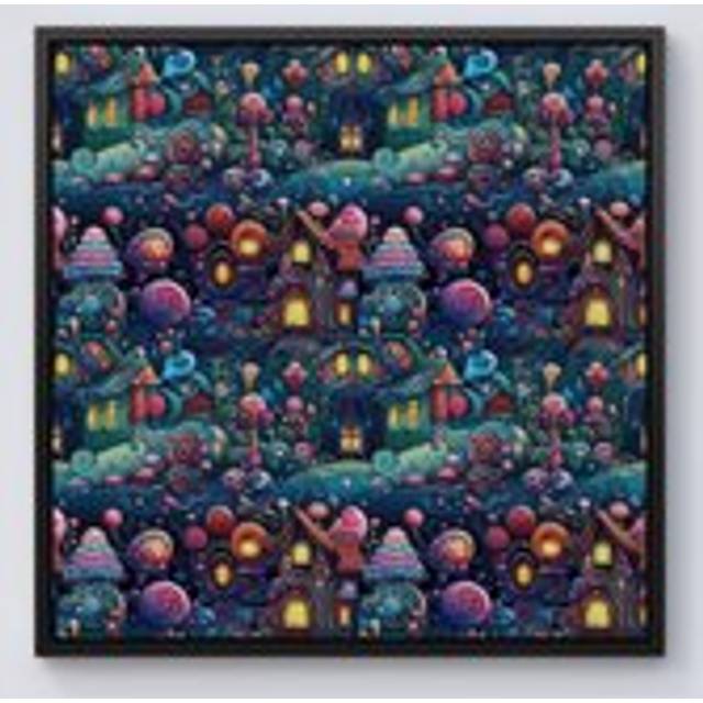 Whimsical Gingerbread House Pattern Framed Canvas - Black - W30 inch x H30 inch