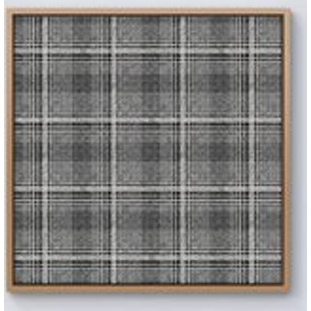 Monochrome Textured Checked Pattern Framed Canvas - Light Brown - W30 inch x H30 inch