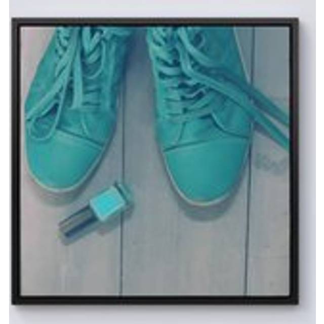Lipstick Shoes Framed Canvas - Black - W30 inch x H30 inch