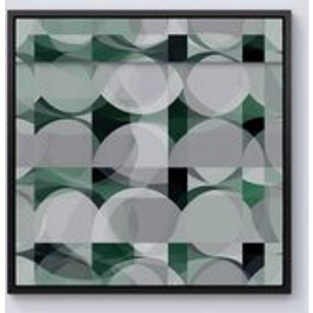 Geometric Grey Green Framed Canvas - Black - W30 inch x H30 inch