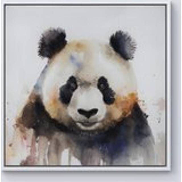 Panda Watercolour Framed Canvas - Off White - w40_inch_x_h40_inch