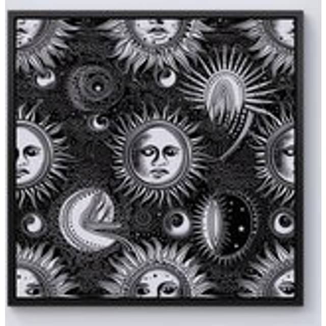 Moon and Sun Black White Framed Canvas - W16 inch x H16 inch