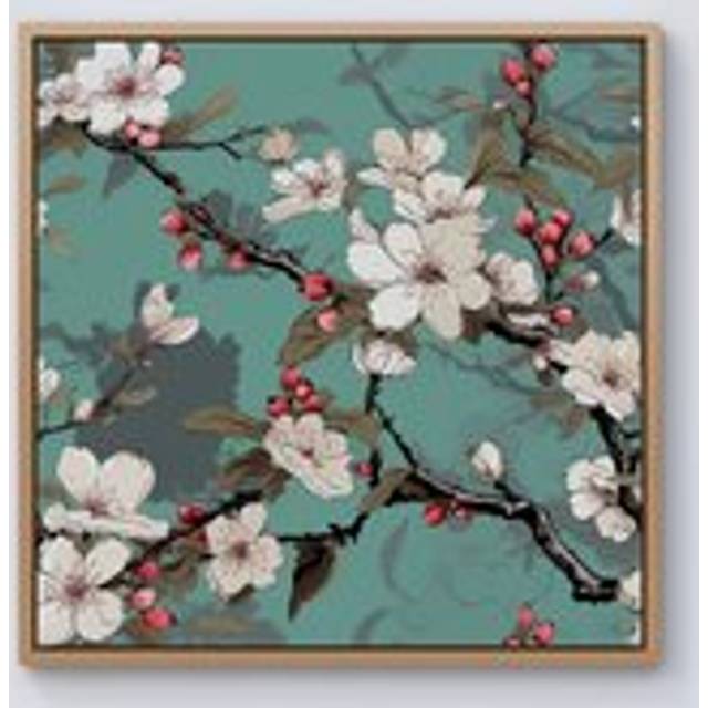 Pink Blossom Asian Design Framed Canvas - Light Brown - W30 inch x H30 inch