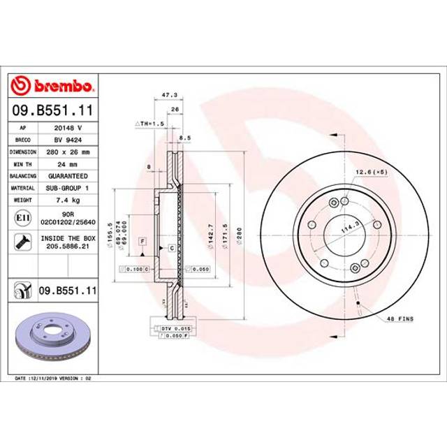 Brake Disc COATED DISC LINE 09.B551.11 Brembo 09B55111