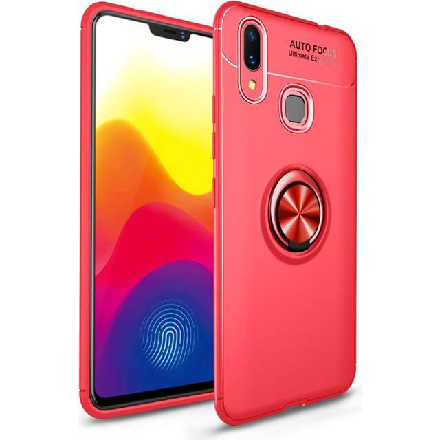Huawei P Smart Plus mobilskal av silikon med fingerring och magnetisk platta - Röd