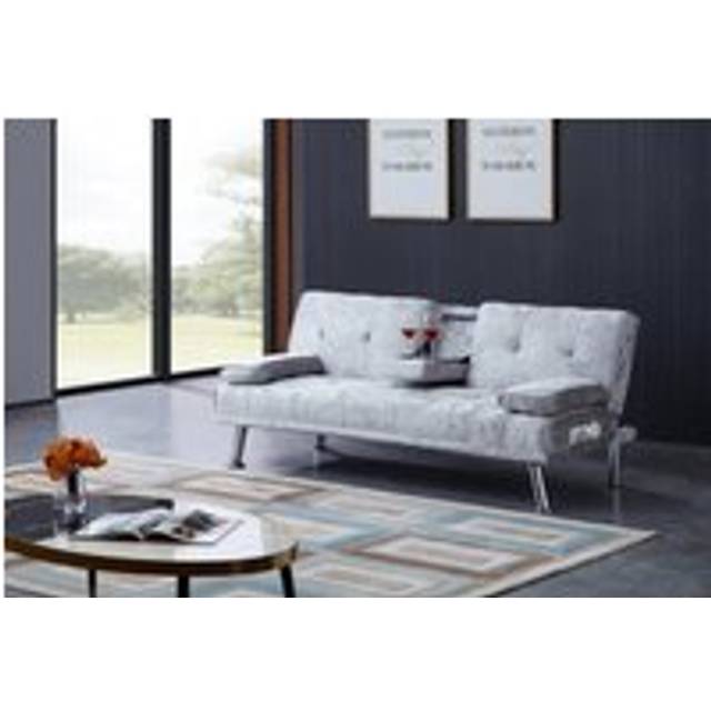 Crush Velvet Sofa Bed with Bluetooth And Drink Cup Holder - Silver - One Size