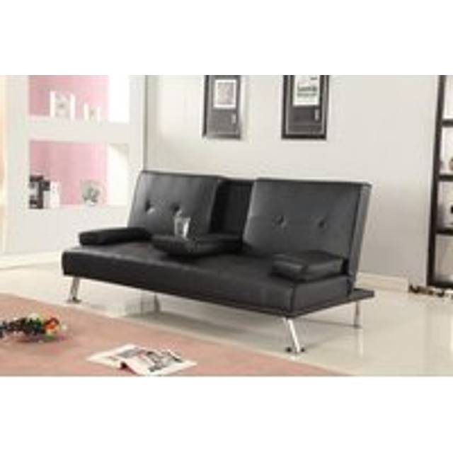 Faux Leather Italian Style Luxury Sofa Bed with Drink Cup Holder - Brown - One Size
