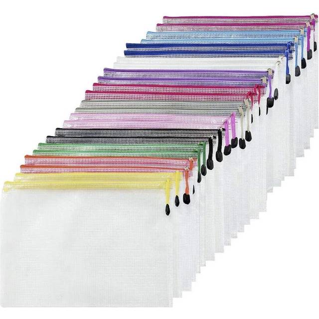 24PCS Plastic Wallets Folders - A4 Plastic Wallet Document Folder Extra Thick Mesh Zipper Bag for File Storage