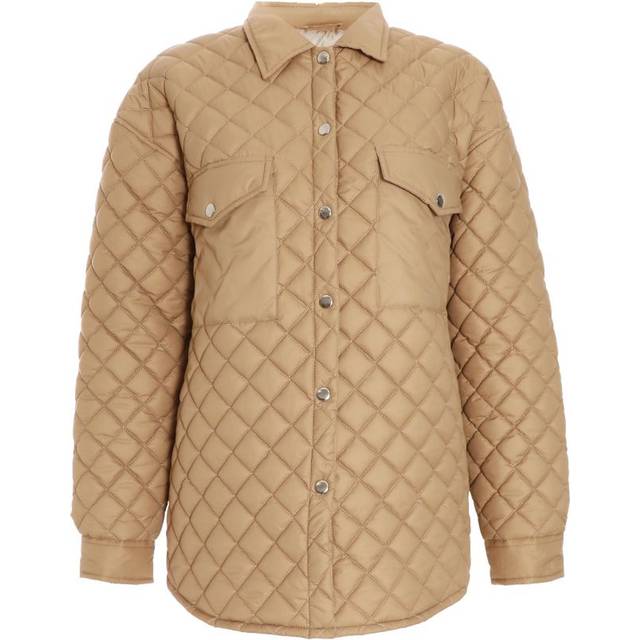 Quiz Womens Stone Quilted Shacket - Size Small