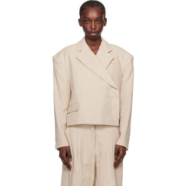 REMAIN Birger Christensen Beige Oversized Crop Blazer - 11-4801 Tofu Beige - FR 34