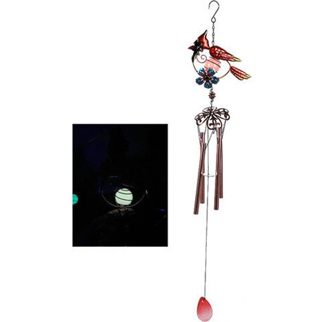 (Red Bird Aluminum Tube) Solar Fluorescent Bird Wind Chimes Automatic Light-emitting Bird Chimes At Night