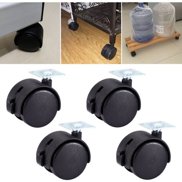 Myhomera 4Pcs Furniture Wheel Furniture Caster 40mm 48mm Plate with Brake Swivel Castor Wheels Replace Trolley Cart Roller Black