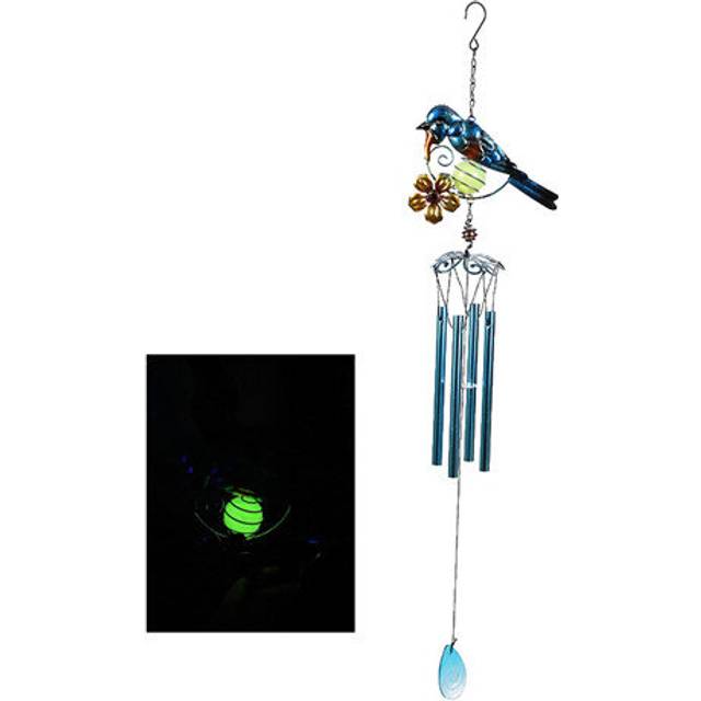 (Blue Bird Aluminum Tube) Solar Fluorescent Bird Wind Chimes Automatic Light-emitting Bird Chimes At Night