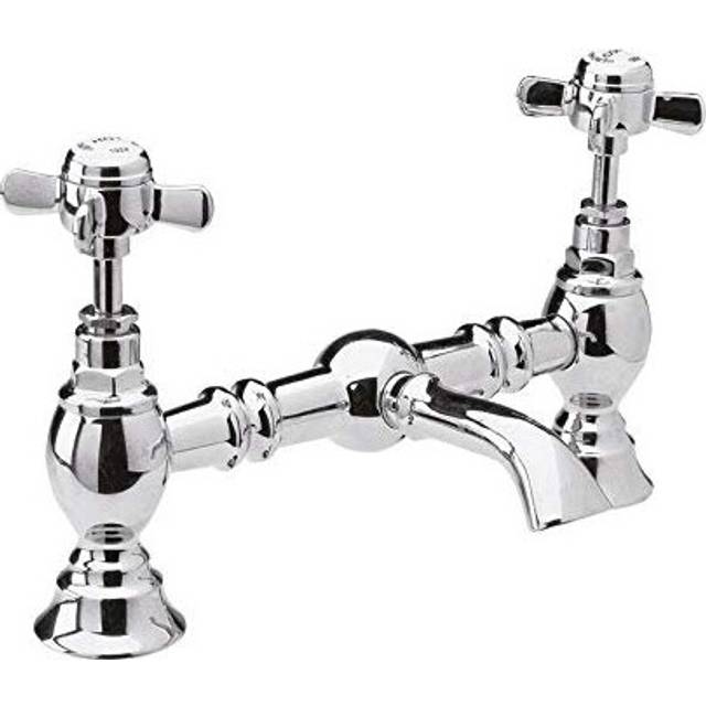 Nuie I315X Beaumont Traditional Bathroom Luxury Crosshead Handle Bridge Basin Mixer Tap, 140mm x 240mm, Chrome