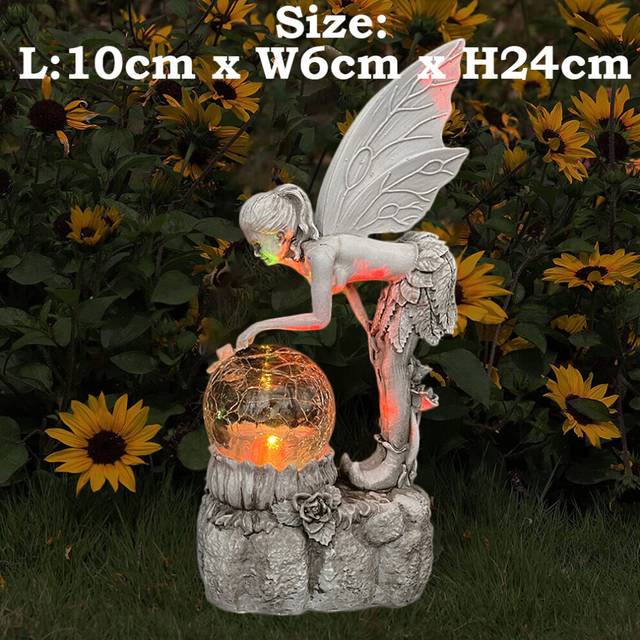 (Angel A Color Change) LED Solar Lamp Fairy Garden Statues Solar Light Figurine Angel Outdoor Resin Sculpture Art Decor for Patio