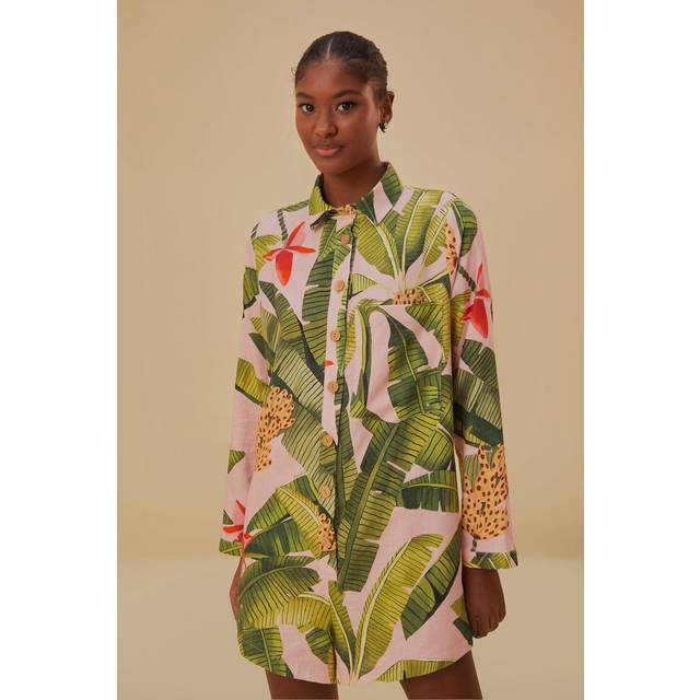 Pink Banana Leaves Lenzing™ Ecovero™ Euroflax™ Romper, BANANA LEAVES PINK / S