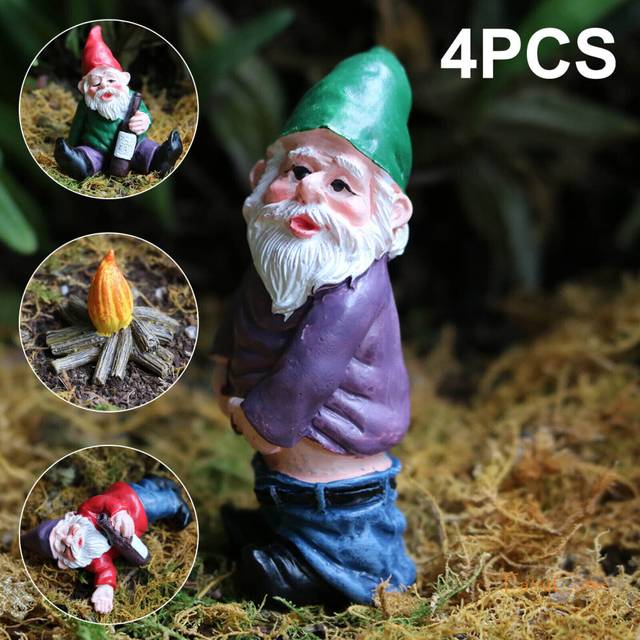 4X Mini Drunk Gnomes Dwarf Fairy Garden Statue Miniatures Courtyard