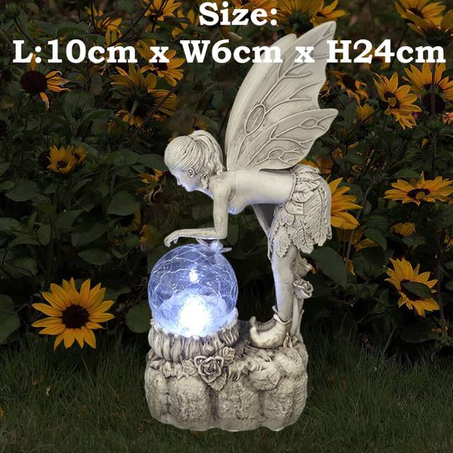 (Angel A White Light) LED Solar Lamp Fairy Garden Statues Solar Light Figurine Angel Outdoor Resin Sculpture Art Decor for Patio