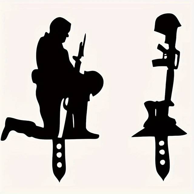 (DC-0083) 2pcs Metal Wrought Iron Garden Stake Land Defense Army Garden Decoration Plug-in Outdoor Garden Sign Statue With Spike Commemorative Decorat