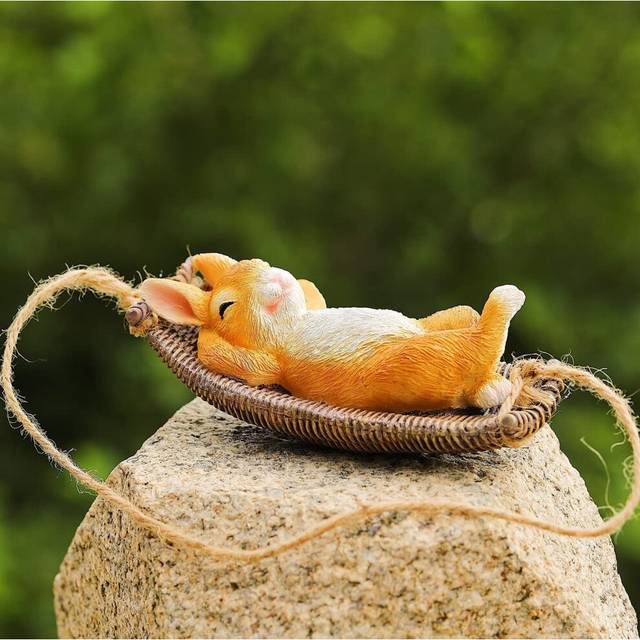 (Rabbit) Cute Hanging Hammock Fairy Animal Rabbit Statue Home Garden Decor Gardening Sculpture Figurine Gifts Decorations Ornaments for Garden Yard