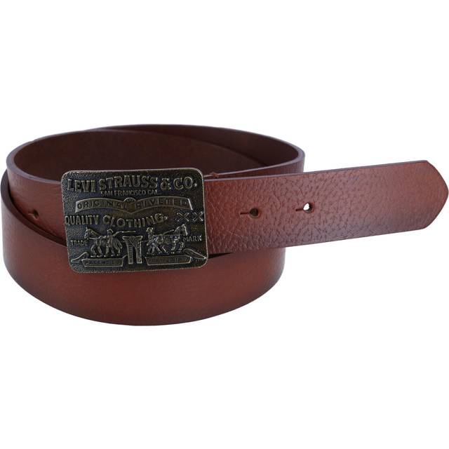 Levis Women&#39;s Rectangle Logo Embossed Buckle Belt - Pebble Brown (Xsmall)