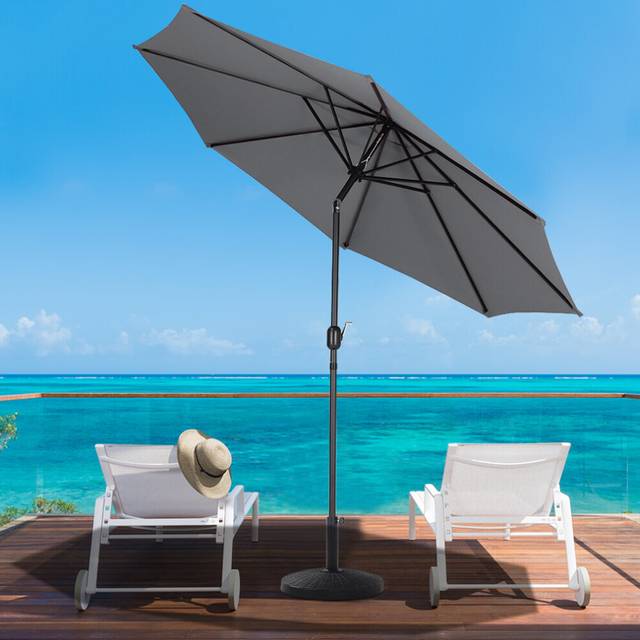 (Dark Grey) 3M Large Patio Umbrella Outdoor Parasol with Base