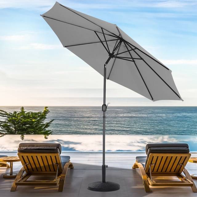 (Light Grey) 3M Large Patio Umbrella Outdoor Parasol with Base