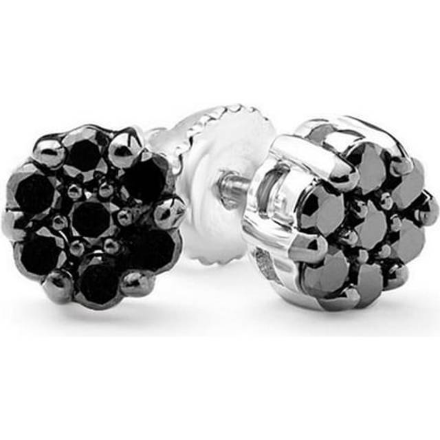 Black Diamond Cluster Stud Earrings in 10K White Gold With Screw Backs, 0.2 Carat